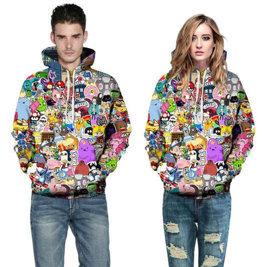 Harajuku Cartoon Kawaii 3D Collage Hoodie