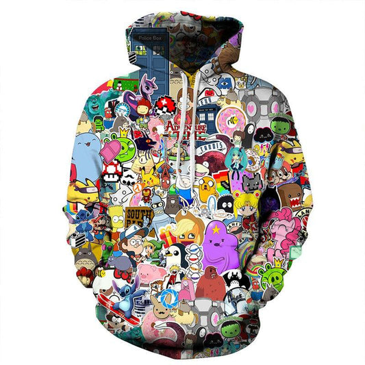 Harajuku Cartoon Kawaii 3D Collage Hoodie