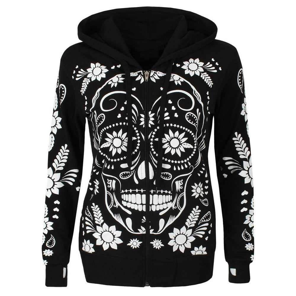Women's Harajuku-Style Sugar Skull Hoodie