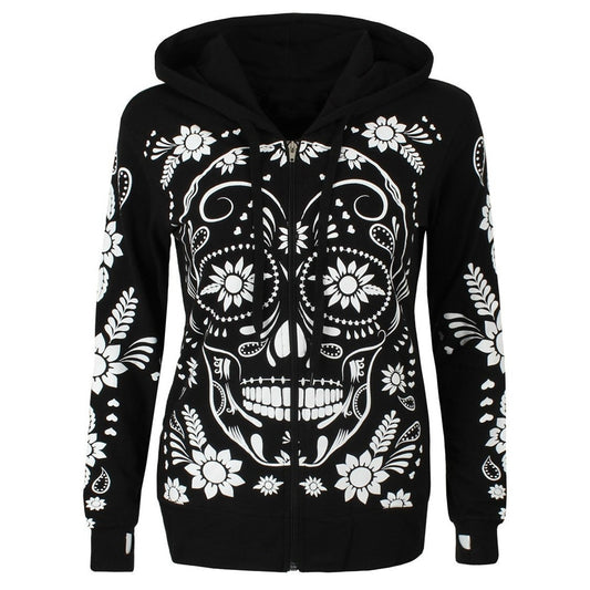 Women's Harajuku-Style Sugar Skull Hoodie