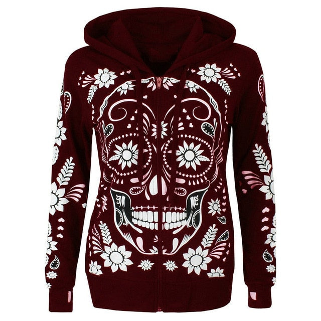 Women's Harajuku-Style Sugar Skull Hoodie