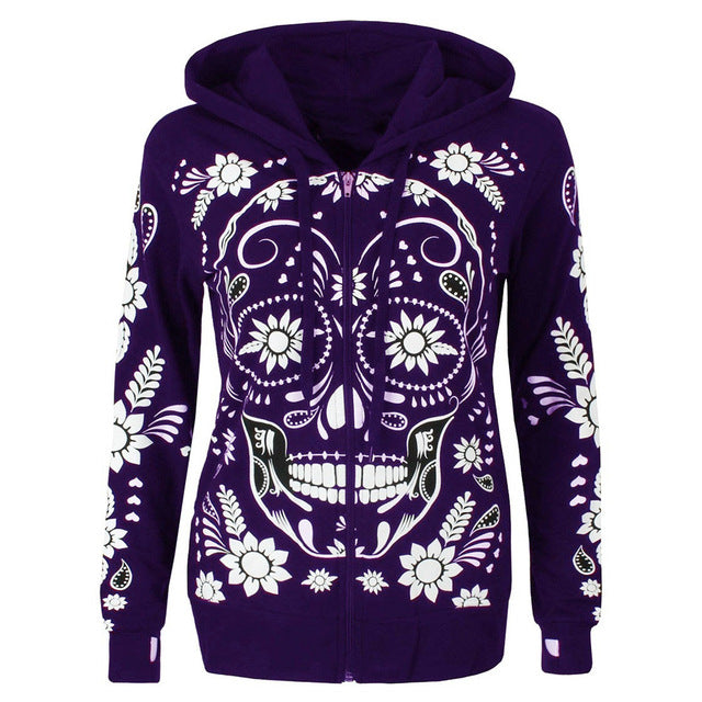 Women's Harajuku-Style Sugar Skull Hoodie