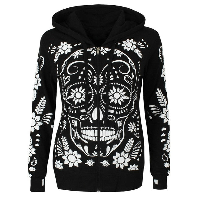 Women's Harajuku-Style Sugar Skull Hoodie