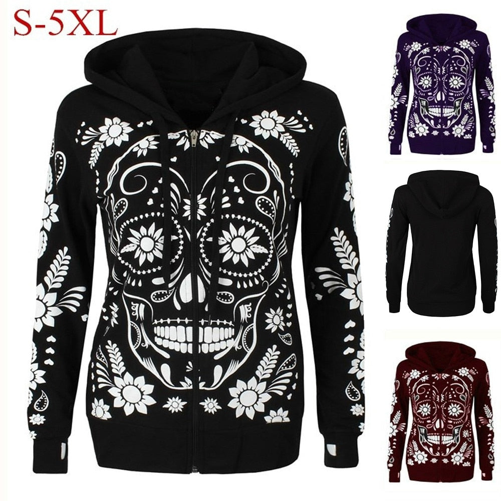 Women's Harajuku-Style Sugar Skull Hoodie