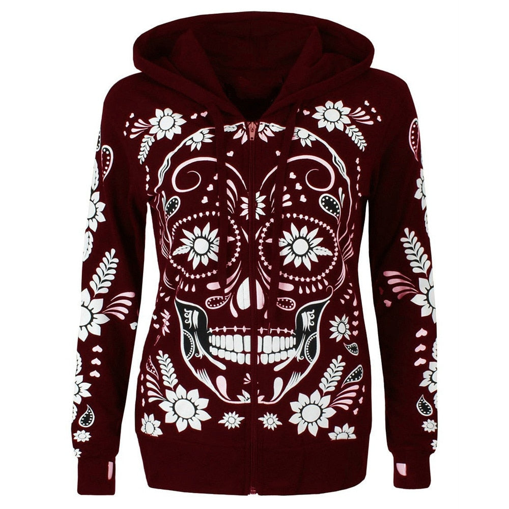 Women's Harajuku-Style Sugar Skull Hoodie