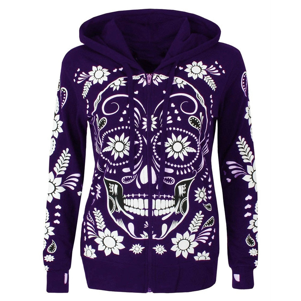 Women's Harajuku-Style Sugar Skull Hoodie