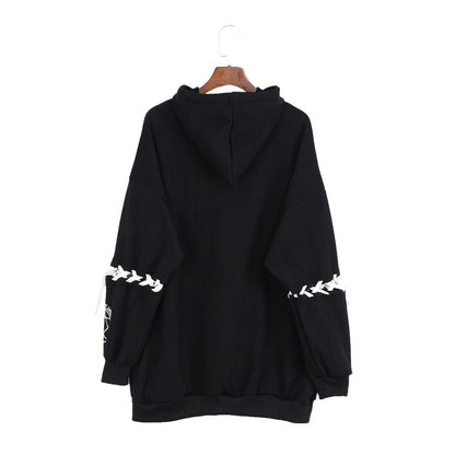 Harajuku Pentagram Print Lace Up Women Fleece Hoodie