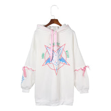 Harajuku Pentagram Print Lace Up Women Fleece Hoodie