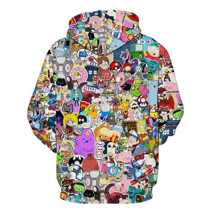 Harajuku Cartoon Kawaii 3D Collage Hoodie