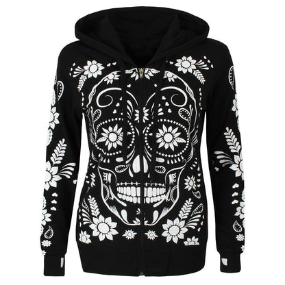 Women's Harajuku-Style Sugar Skull Hoodie
