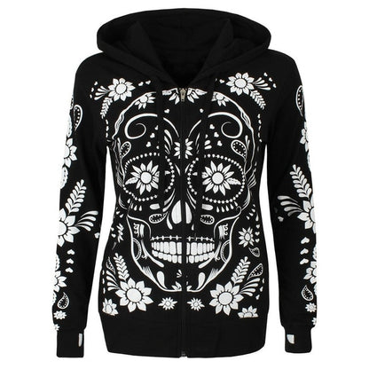 Women's Harajuku-Style Sugar Skull Hoodie
